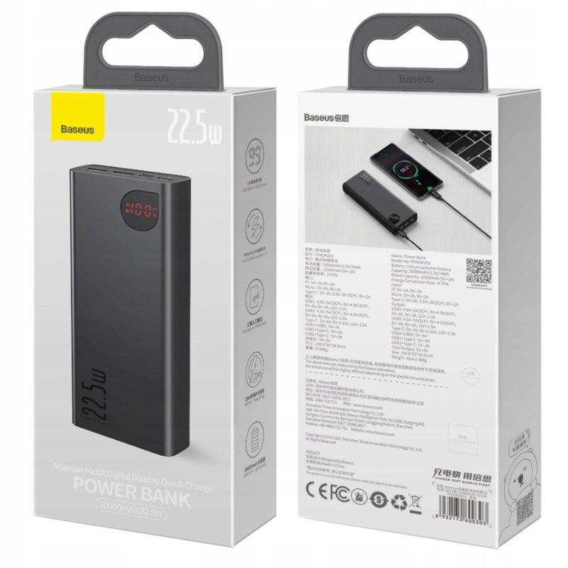 Baseus 20000mAh 22.5W Fast Charging Power Bank with Dual Output & LED Display