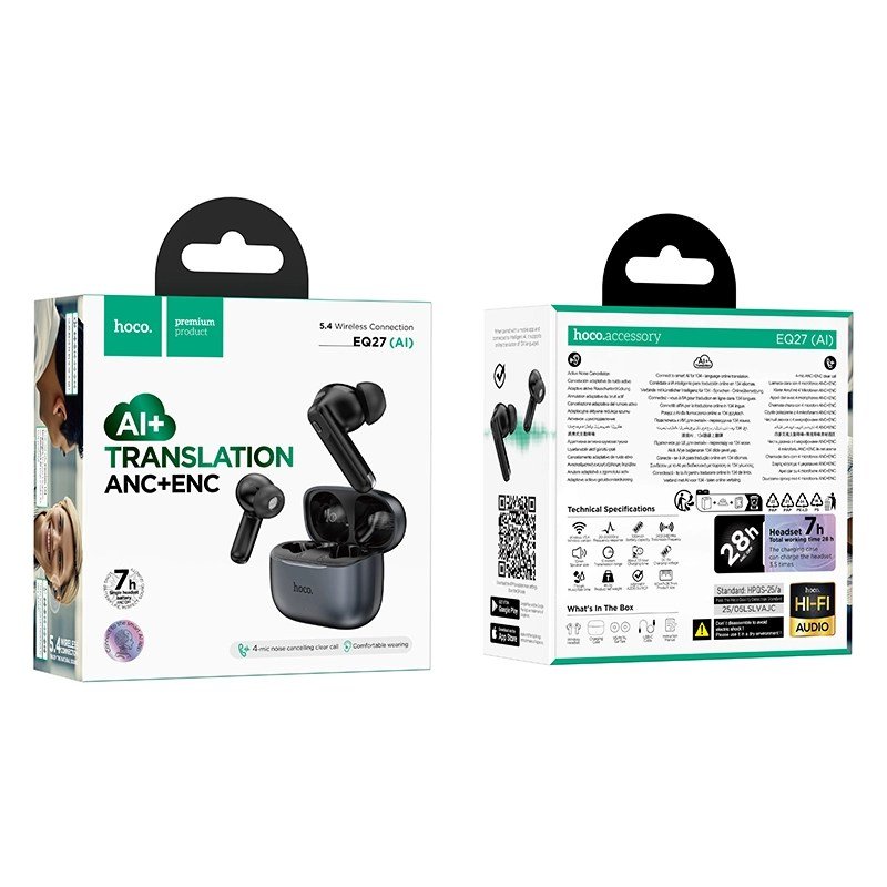 Hoco EQ27 AI Translation ANC+ENC TWS Earbuds Bluetooth 5.4 Deep Bass | ZupiBD